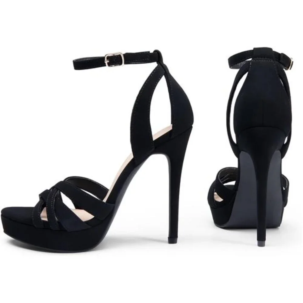 Women's Platform Stiletto Heels Open Toe Ankle Strappy High Heels Sandals Shoes - Picture 3 of 7